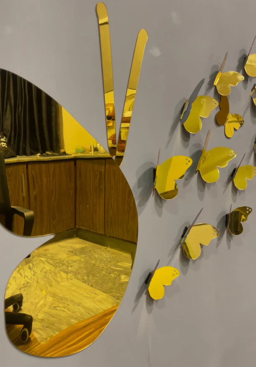 3D Golden Mini Mirror Butterfly Set – Elegant Wall Decor