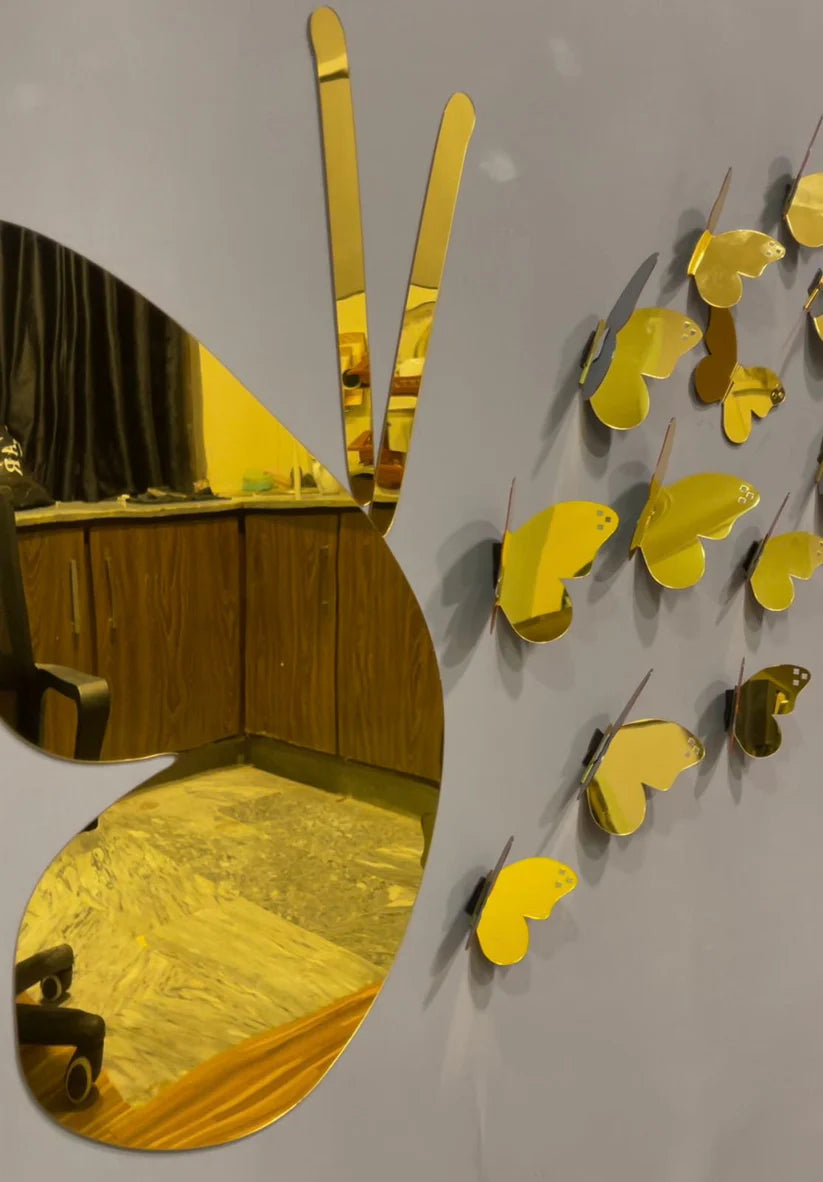 3D Golden Mini Mirror Butterfly Set – Elegant Wall Decor
