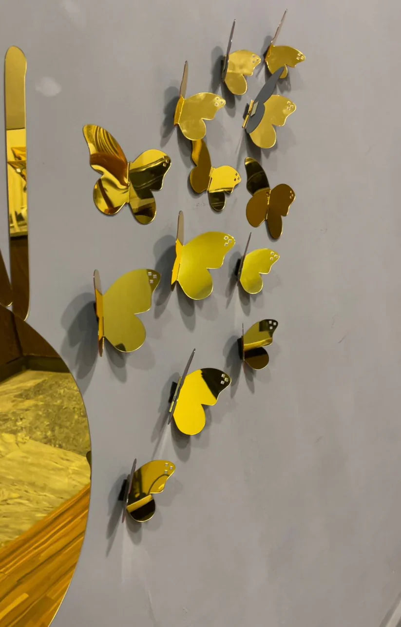 3D Golden Mini Mirror Butterfly Set – Elegant Wall Decor